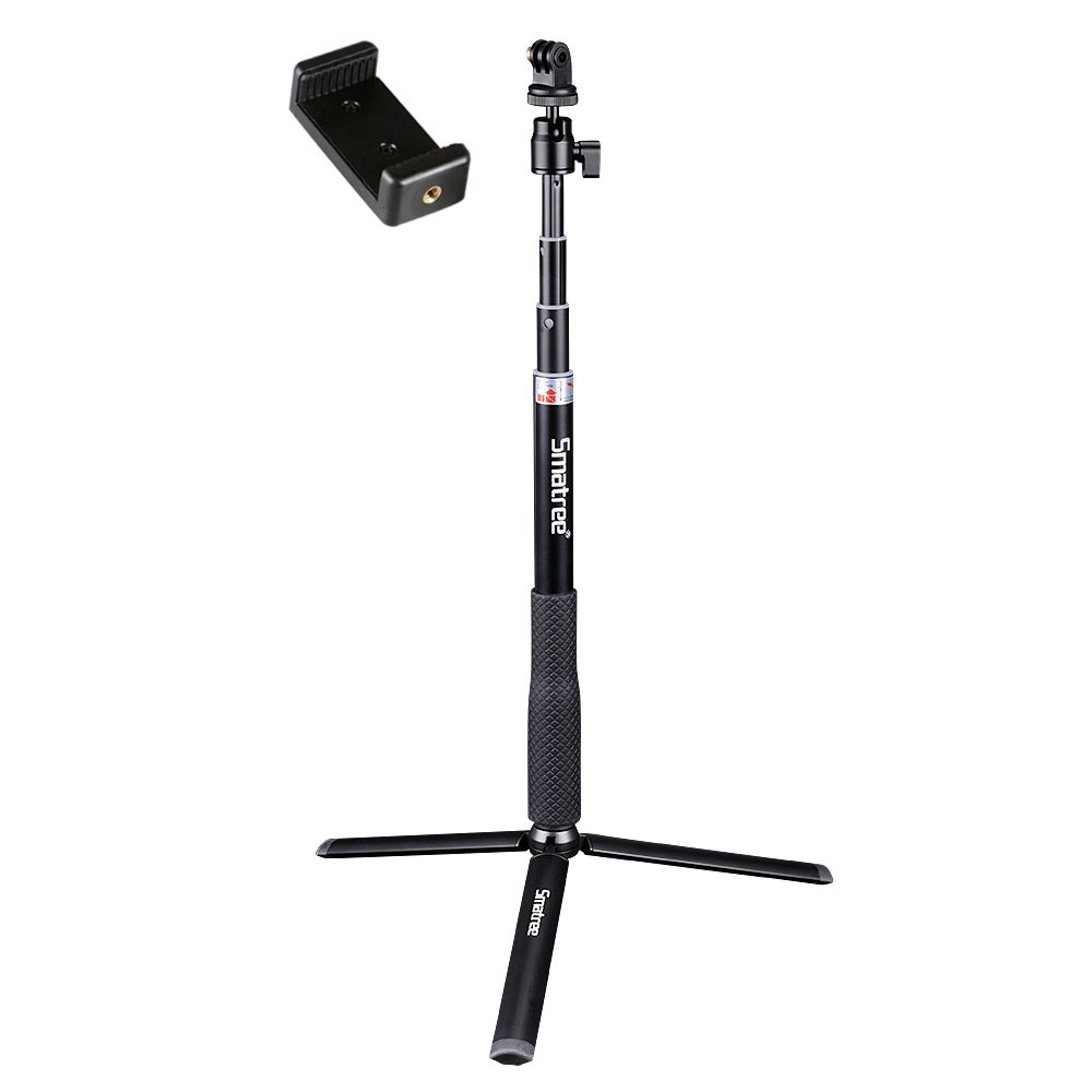 Smatree Aluminum Telescoping Selfie Stick with Tripod Stand Compatible for Gopro Hero 13/12/11/10/9/8/7/6/5/4/3+/3/Session/Hero Max/Gopro Hero 2018/DJI OSMO Action 3,SJCAM,AKASO,Xiaomi Yi,Insta 360