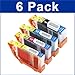 6 Pack (3xBlack + 1 of Ea. Color) Compatible Ink w/ Chip for Canon Pixma iP3300 iP3500 MP510 MX700 PGI-5BK CLI-8