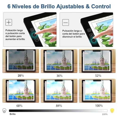 FHZLAJ Mesa de Luz para Calcar Dibujo A4, Tablero de Iluminación Almohadilla de Luz LED Copia 6 Modos Ajustable Recargable con Botón Táctil para Artista Pintura Diamante Dibujo Arquitectura Caligrafía