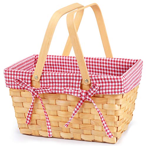 Picnic Basket Natural Woven Woodchip with Double Folding Handles | Easter Basket | Storage of Plastic Easter Eggs and Easter Candy | Organizer Blanket Storage | Bath Toy and Kids Toy Storage - Thumbnail 5