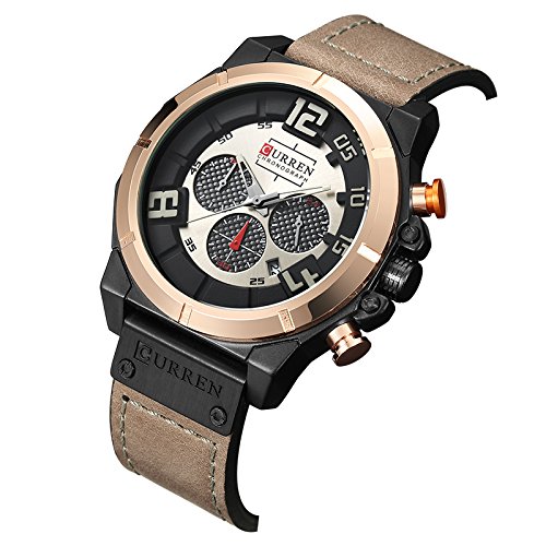 Reloj cronógrafo de cuarzo para hombre con fecha de 24 horas y correa de piel - Imagen 3