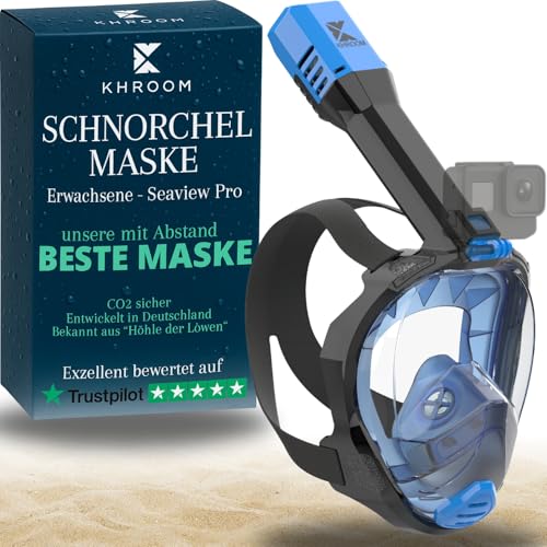 KHROOM® Seaview Pro Schnorchelmaske für Erwachsene – bekannt aus Höhle der Löwen – CO₂-sicher nach DIN EN 136 – inkl. Action-Cam-Halterung – Taucherma