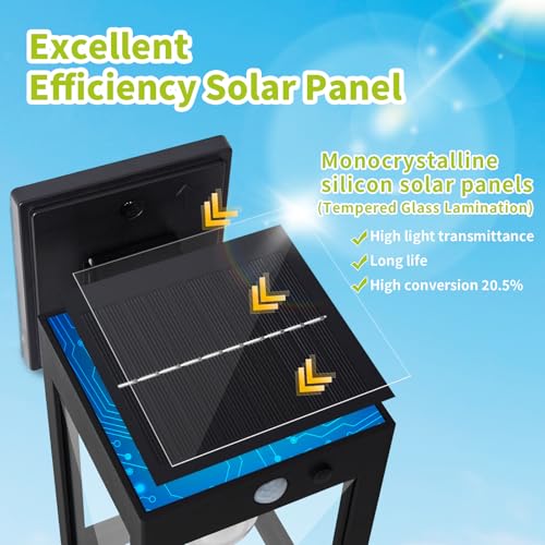 MDENLT 2 Pack Solar Porch Lights Outdoor,Solar Wall Lights with 3 Modes&Motion Sensor,Dusk to Dawn Sconce Lights Wall Mount,Exterior Wall Lantern Light Fixture for House,Garage,Patio,Shed,Black