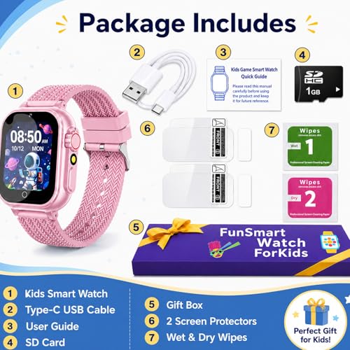 iCHOMKE Kids Smart Watch, Girls Boys Smartwatch with 26 Games Camera Video Recorder Player,Pedometer,Birthday Christmas Learning Toys Gifts For 4-10 Years Children (Pink)
