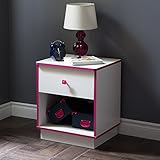 South Shore Logik 1-Drawer Nightstand, Pure White/Pink with Metal Handle