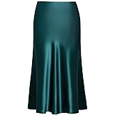 Basoteeuo Midi Skirts for Women High Waist Satin Summer Casual Sexy Midi Length Elastic Skirt