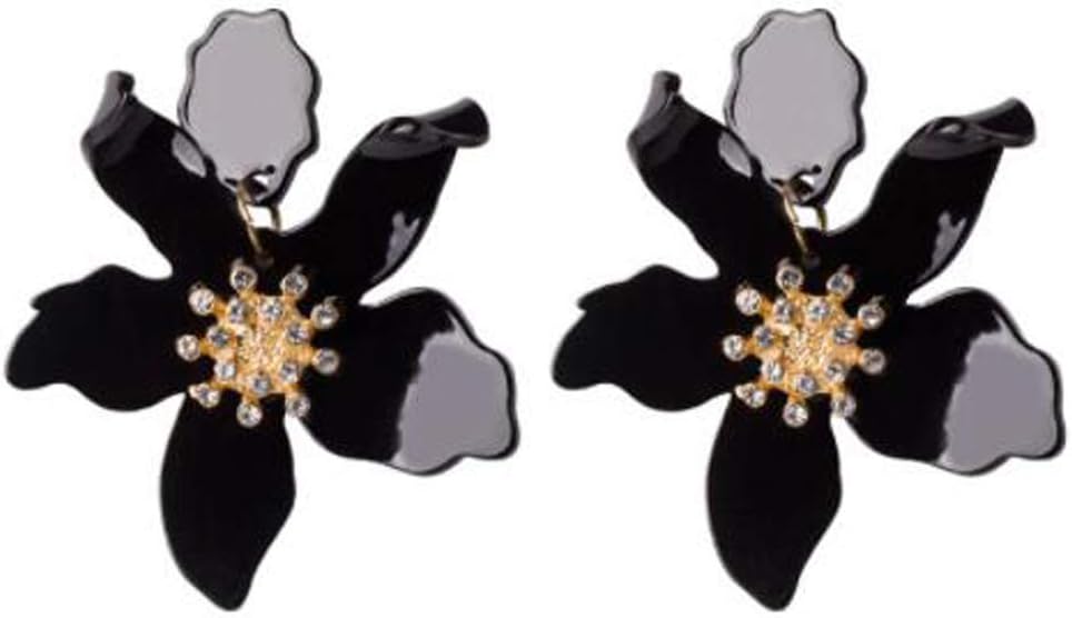 HoGadget Oversized Statement Flower Earrings Acrylic Resin Dangle Drop Earrings Women Stainless Steel Crystal Jewelry