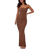 REORIA Women's Basic Sexy Lounge Slip Long Dress Elegant Sleeveless Backless Ribbed Bodycon Maxi Dresses