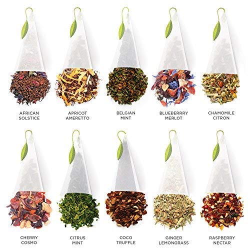 Tea Forte Tea Chest - Caja de Cata de Tés Herbales, Surtido de 40 Infusores Piramidales Hechos a Mano, Incluye Manzanilla, Chai, Menta y Más