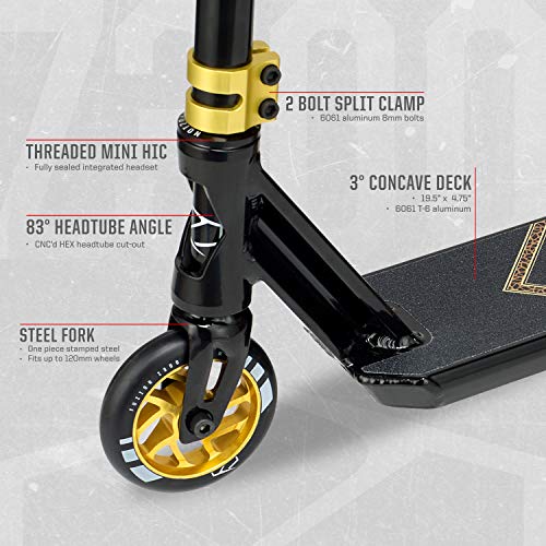 Fuzion Z300 Pro Scooter Complete Trick Scooter -Stunt Scooters for Kids 8 Years and Up, Teens and Adults - Durable, Freestyle Kick Scooter for Boys and Girls (2020 - Black/Gold)