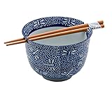 Happy Sales HSRBBLDF, Ramen Udon Noodle Soup Cereal Bowl w/Chopsticks, Dragonfly Design