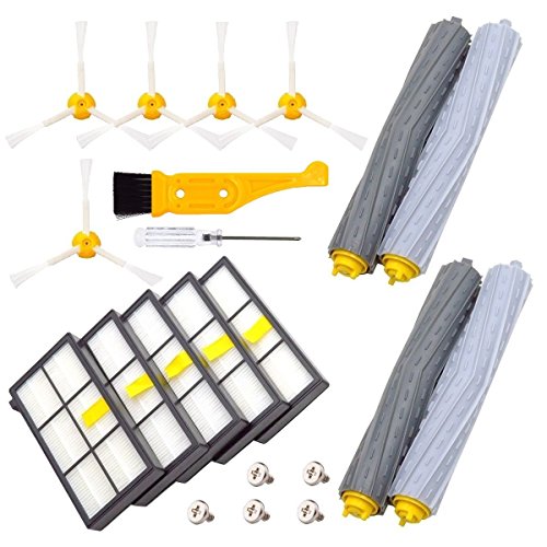 DerBlue Replacement Parts for iRobot Roomba 800 and 900 Series Vacuums, with 5 Pcs Hepa Filter, 5 Pcs 3-ArmedSide Brush, 2 Set Tangle-Free Debris Rollers