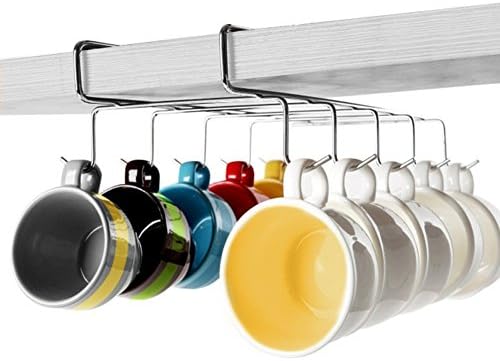 Up Mug Rack | Multiuse Space-Saving Under-the-Shelf Mug Holder Hanging Rack Organizer with 10 Hooks | Durable Rustproof Stainless Steel for Glass Cup Cabinet Pantry Kitchen Tool Storage | 1332