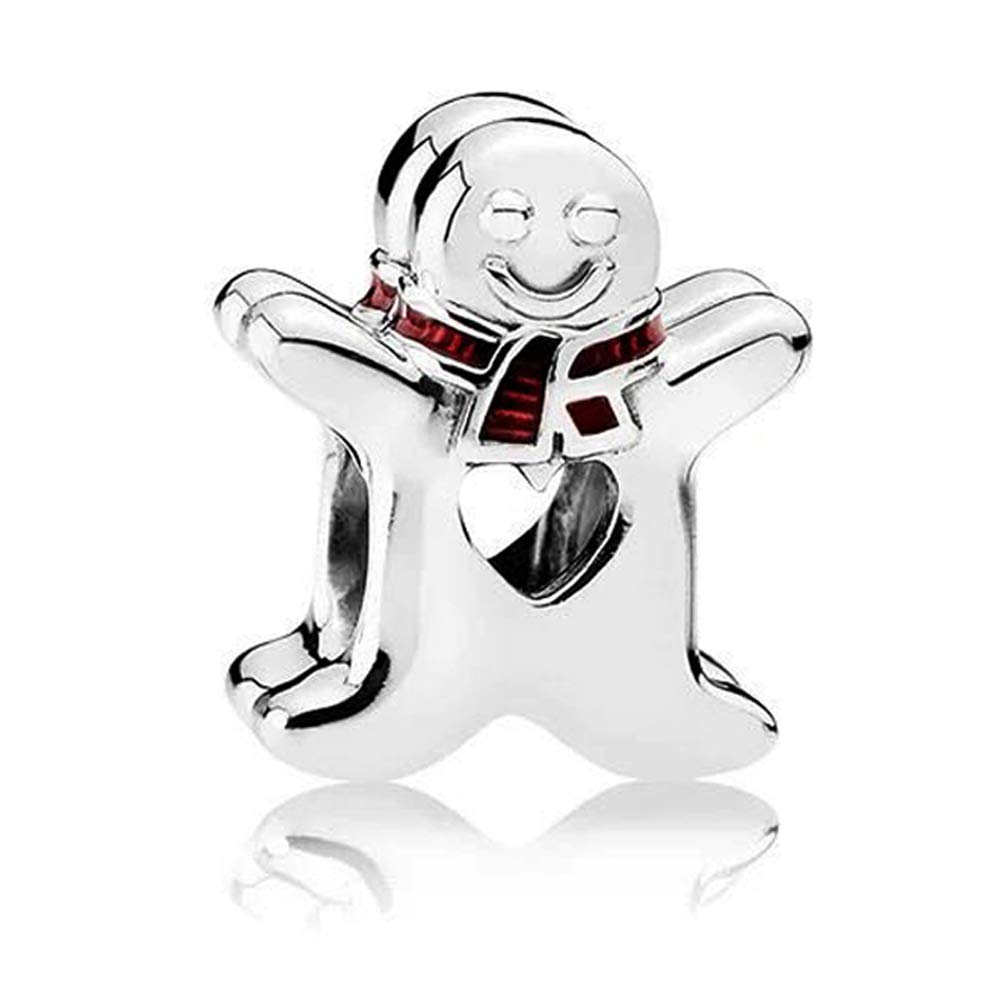 PANDOCCI 2016 Winter Sweet Gingerbread Man Beads Fits Pandora Charms Bracelets Original Silver 925 Translucent Red Enamel Beads For Jewelry Making