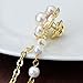 YYBONNIE Champagne Tone Crystal Pearl Daisy Flower Brooches Pins with Pearl Chain Tassel Sweater Guard Clip Pin