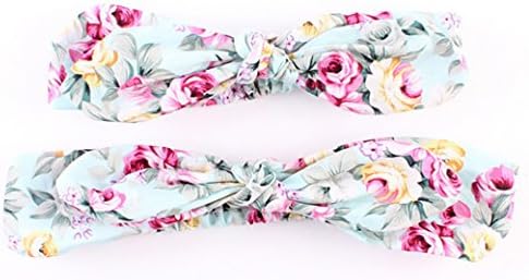 La Grenade Baby Mom Headbands Bow and Knot Hair Bands Elastic 2pcs Headwear (Aqua Floral)