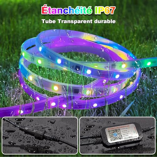Lichaser 12 V IP67 LED Strip Lights for RGB+IC Camping Car with App and Remote Control, Suitable for Indoor and Outdoor Lighting of Camper Caravans (10 m)