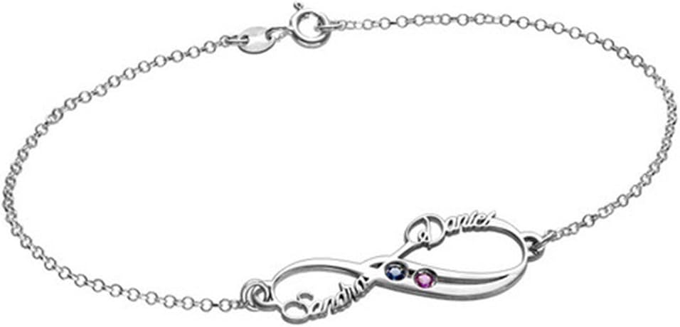 Personalized 925 Sterling Silver Infinity Bracelet Anklet Custom Made with 2 Names and Birthstone