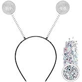 MOFEINI Alien Headband and Glitter - Silver Martian Antenna Headband - Glitter Alien Ball Boppers - Halloween Costume Accessories
