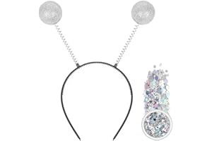 MOFEINI Alien Headband and Glitter - Silver Martian Antenna Headband - Glitter Alien Ball Boppers - Halloween Costume Accessories