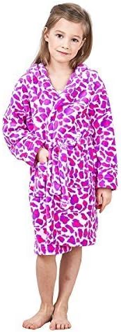 JuneBloom Girls Hot Pink Leopard Print Fleece Hooded Bathrobe For Kids 8-9 Years Old