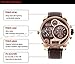 OULM Rose Golden Case Men Digital Quartz Watch Sub-dials Brown Leather Strap Super Size Japan 3 Time Zone Display Movement + Box