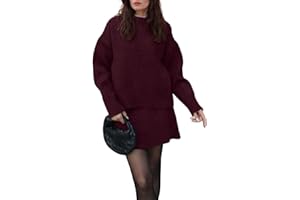 CHARTOU Women Sweater Skirt Sets 2 Pieces Outfits Loose Fit Pullover Sweater Knitted Mini Skirt