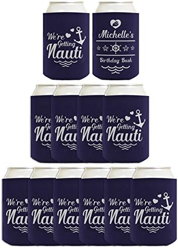 Personalized Birthday Gifts Getting Nauti Nautical Coolies 12-pack Custom Coolie Drink Coolers Navy