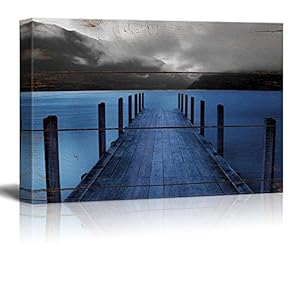 Pier at The Evening on Vintage Wood Background