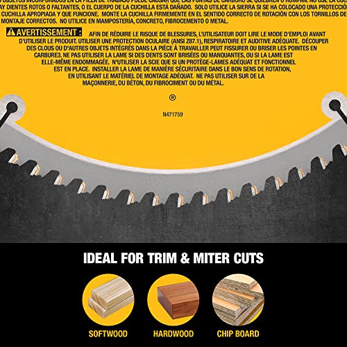 DEWALT 12Inch Miter Saw Blade, Crosscutting, Tungsten Carbide, 80