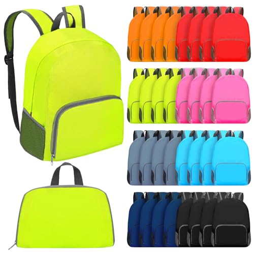ABULKSALE 48 Pcs 17 Inch Foldable Backpacks in Bulk Classic Back Packs Colorful Book Bags Lightweight Basic Bookbags Wholesale for Homeless Student School Supply Outdoor Travel