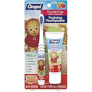 Orajel Daniel Tiger’s Neighborhood Fluoride-Free Training Toothpaste & Toothbrush Combo Pack, Fruity Stripes, 1.0oz