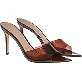 WYUETRA Women's Clear Pointed Toe Slingback Stilettos Heel Sandals Fashion Sexy Comfortable Summer Open Toe Backless Slip On Dress Slides Sandals for Casual Outdoor Party Work Wedding