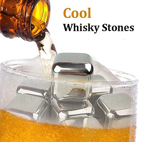 Click Here to See More Images KISENG 6Pcs Stainless Steel Whisky Stones Cube Glacier Whiskey Rocks Wine Cooler Set Bar Tools