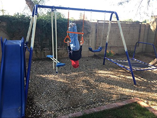 Kids Trapeze Bar with Rings for Swing Set Playground Accessories Set - 18" Bar and 25" Steel Chain
