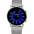 MINILUJIA Men Cool Digital Watch Binary Time LED Display Waterproof with Stainless Steel Mesh Band Unique Creative Fashion Wristwatches
