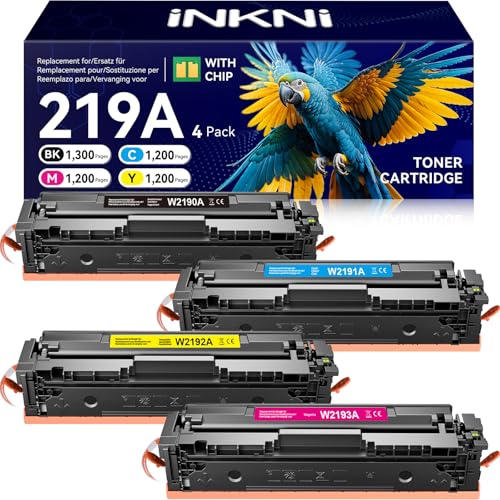 219A (Mit Chip) Kompatible für 219X 219A Toner Set für HP Color LaserJet Pro MFP 3302FDWG 3302FDW 3302SDW 3302SDWG 3302SDWG 3302FDN 3302FDNG 3202DN 3202DW für W2190A W2191A W2192A W2193A,4er-Pack
