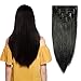 Double Weft 100% Remy Human Hair Clip in Extensions 18''-22'' Full Head Long Soft Silky Straight 8pcs 18clips for Women Fashion (22 Inch 160g, 1 Jet Black)