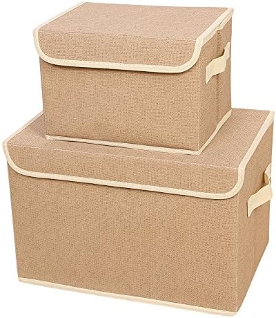 VASTING ART Foldable Fabric Cube Storage Bin &amp; Box with Lid Non-woven 2 Pack, Beige