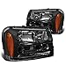 Auto Dynasty Headlights Assembly Compatible with 2002-2009 Chevy Trailblazer/Trailblazer EXT, Pair of Halogen Headlamps Replacement, Fits Full Length Grill Bar Model, Black Housing Amber Corner