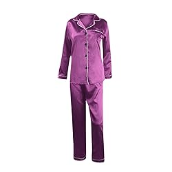 Womens Satin Pajamas Set Long Sleeve Sleepwear