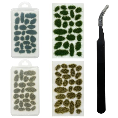 Attuslla 51 PCS Static Grass Tuft Model Grass Tufts Terrain Model Kit Resin Static Scenery Model, Tweezers for Train Landscape Railway Artificial Grass Modeling (Style A)