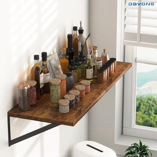 DAYONG Deep Wall Mounted Floating Shelf, 16W x 12D Rustic Wood Floating Shelves with Metal Brackets, Set of 2 Hanging Shelf for Kitchen, Living Room, Bathroom and Bedroom Decor (Rustic Brown)