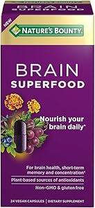 Nature's Bounty Brain Superfood 24 Count Vegan Capsules for Short-term Memory and Concentration