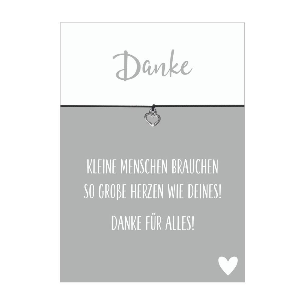 Glücksschmiedin Lucky Smith Thank You for Everything, Bracelet with Heart Pendant, Silver-Plated, Elastic Textile Band in and Card for Girlfriend, Children, Favourite People. Black