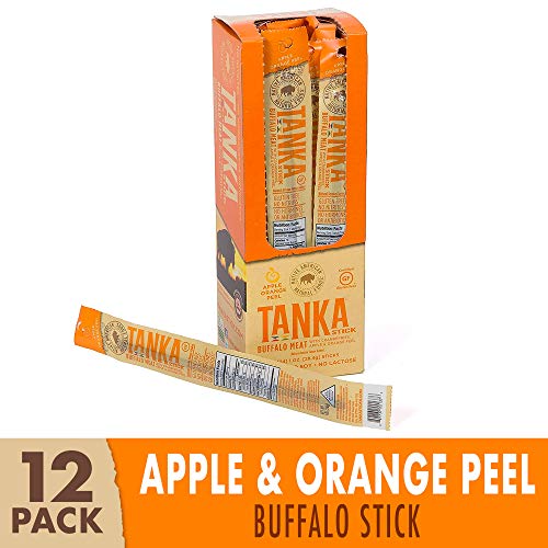 Tanka Bison Pemmican Meat Stick with Buffalo & Cranberries By Gluten Free, Beef Jerky Alternative, Apple Orange Peel, 1 Oz, Pack Of 12