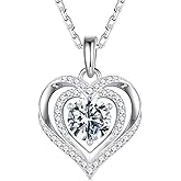 MOOSEA Necklace Gifts for Her - 925 Sterling Silver Double Heart Moissanite Necklace, 1-3 Carat Lab Created Moissanite Anniversary Birthday Gift for Women Wife Girlfriend Mom