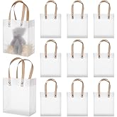 NBEADS 24 Pcs Clear Plastic Gift Bags with Handles, 5.9x5.1x2.8inch Small Frosted Gift Bags Party Favor Bags MINI Reusable Plastic Clear White Bag for Wedding Birthday Shower, Hotel Guests