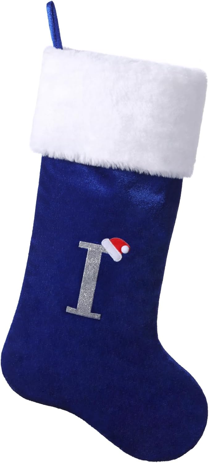 Stockings & Holders - SIRIPHUM 20.5Inches Monogram Embroidered Letter Christmas Stocking Personalized Super Soft Christmas Stocking Hanging Decorations(I)