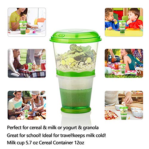 Cereal On the Go Cups Travel-To-Go-Food-Containers Storage with Spoon Breakfast Drink-Cups-Portable (Green)